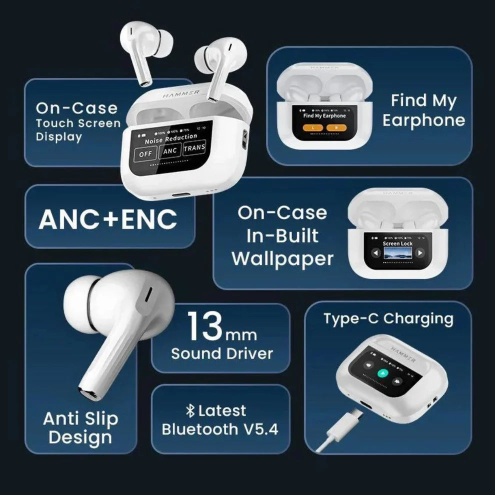 Smart Wireless Earbuds With ANC+ENC and Noise Cancelling