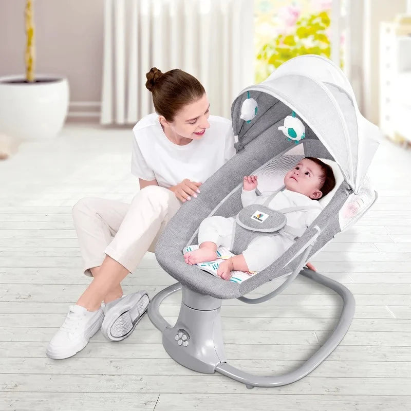 BabyCare سرير أطفال فاخر 3 في 1 - سرير هزاز متعدد الوظائف مع موسيقى واهتزاز وناموسية