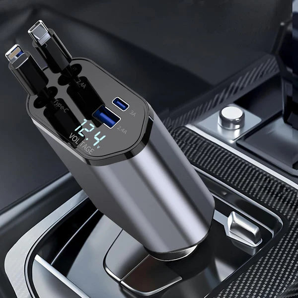 4-in-1 Retractable Car Charger For Android and iPhone