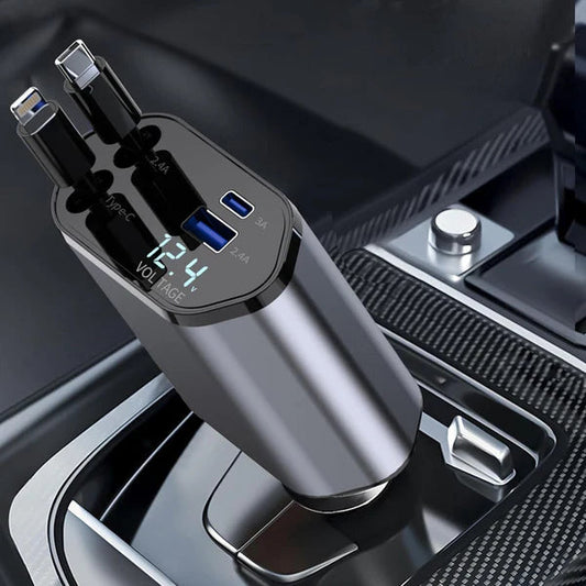 4-in-1 Retractable Car Charger For Android and iPhone