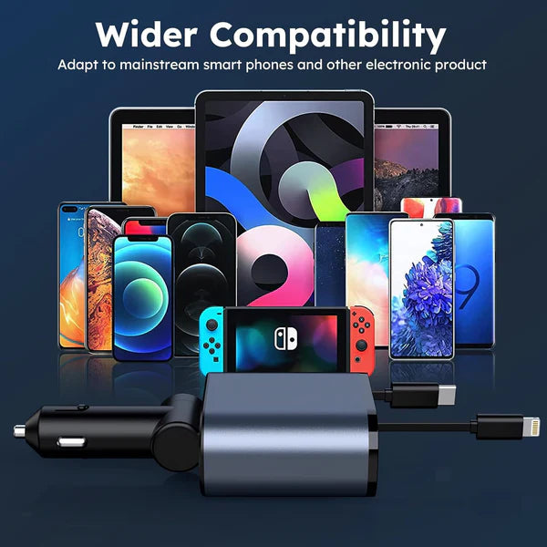 4-in-1 Retractable Car Charger For Android and iPhone