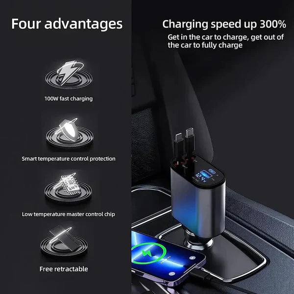 4-in-1 Retractable Car Charger For Android and iPhone